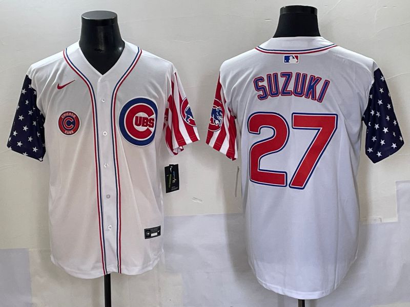 Men 2025 Chicago Cubs #27 Suzuki White a generation of national flags Joint Name Nike MLB Jersey style 5->chicago cubs->MLB Jersey